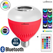 Caixa de Som Lâmpada LED RGB Bluetooth LEY-1733 Lehmox - Vermelha